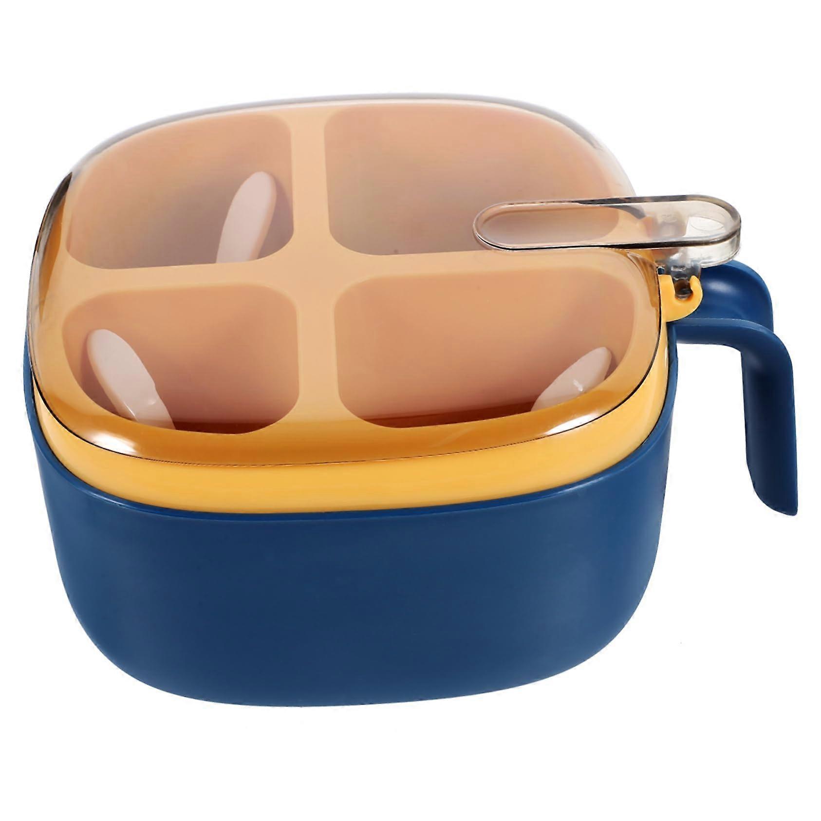 Transparent FourCompartment Spice Storage Box with Lid Large Capacity Seasoning Container Blue