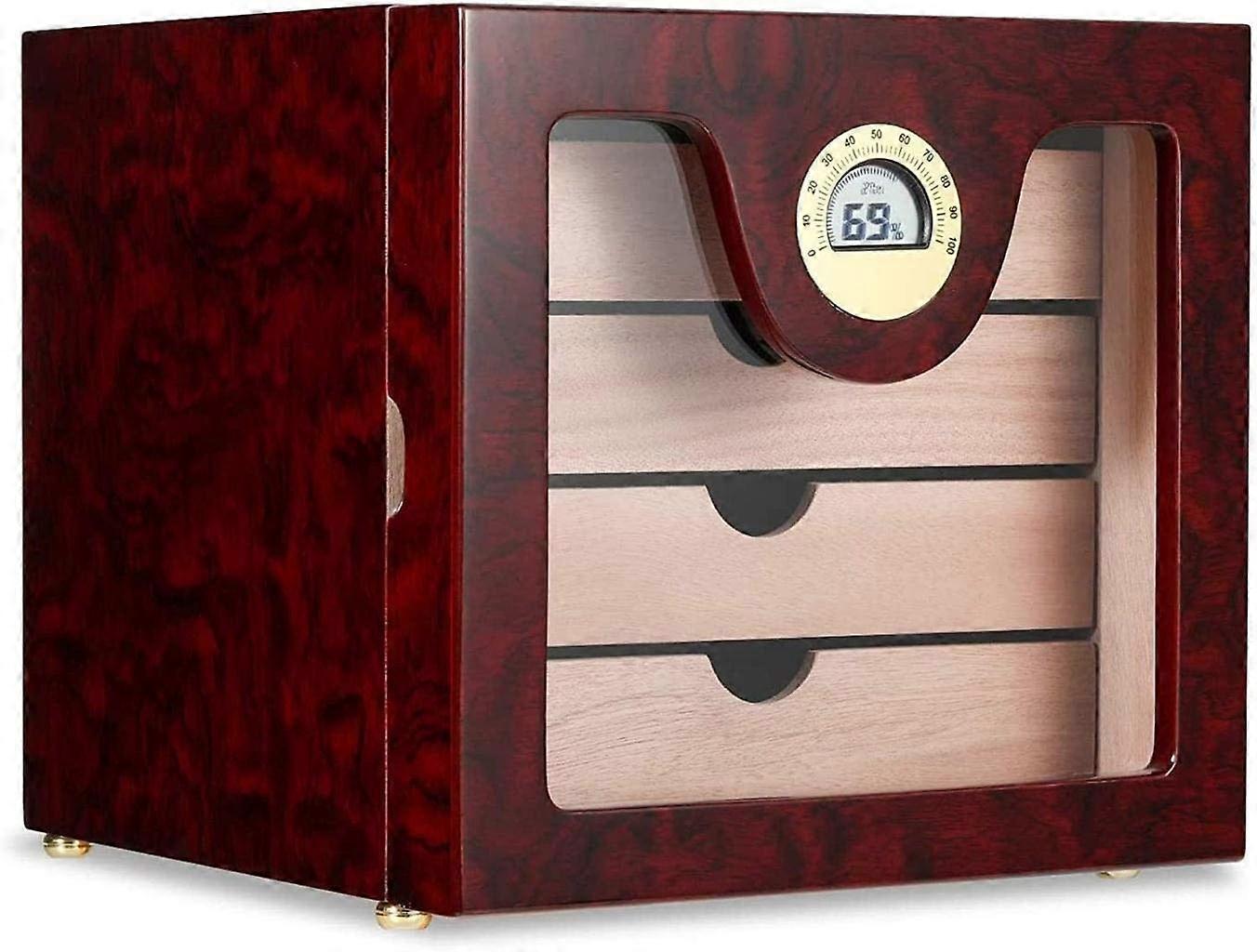 Cedar Cigar Humidor with Glass Front, 4Tier Cedar Trays and Humidifier for Flavor Preservation