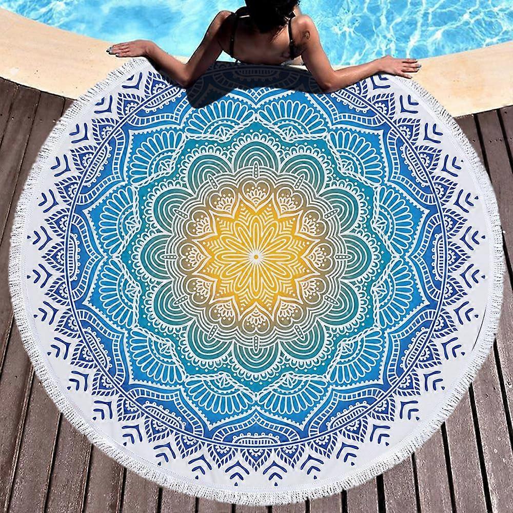 Oversized Round Beach Towel Quick Dry Microfiber Blanket for Beach Picnic 60 Inches Blue