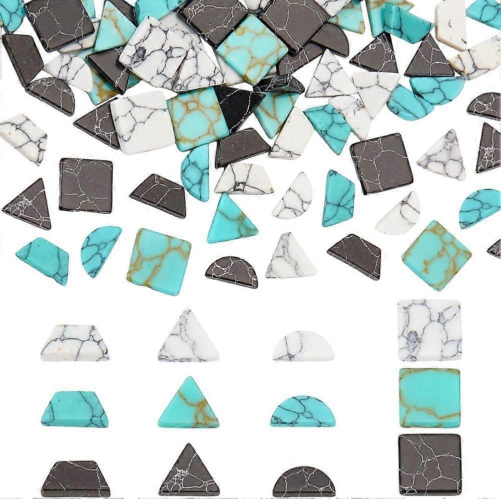 120 Pcs Mixed Shapes Turquoise Gemstone Cabochon 3 Colors Semicircle Trapezoid Triangle Square Turquoise Gemstone Flat Back Stone Cameo No Hole Beads 