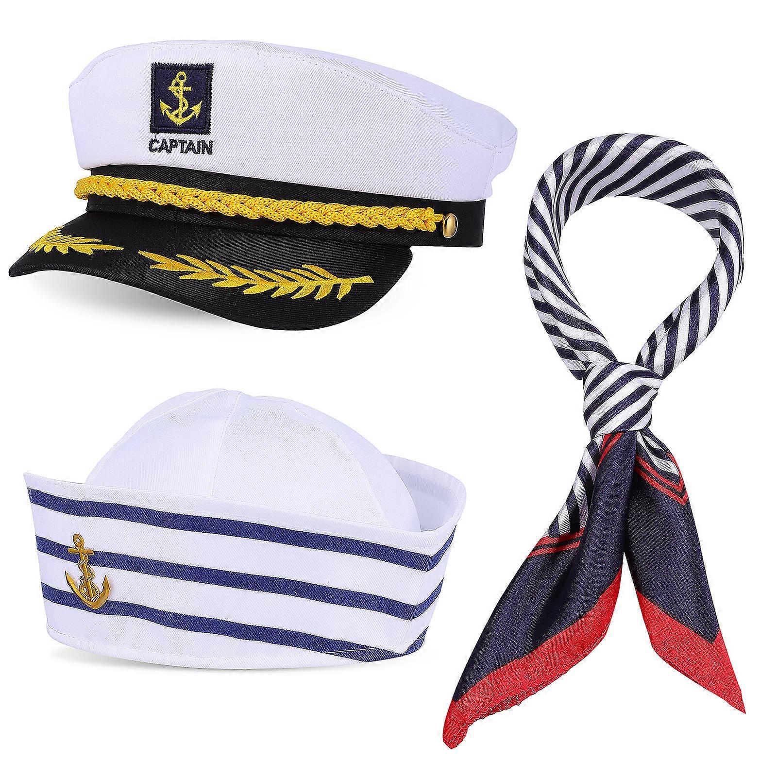 Sailor Hat Set with Scarf Yacht Captain Costume for Daily Use 1Set