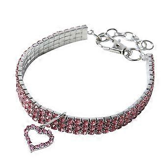 Pink Cloth Heart Pattern Dog Collar Necklace for Pet Use 2Pcs