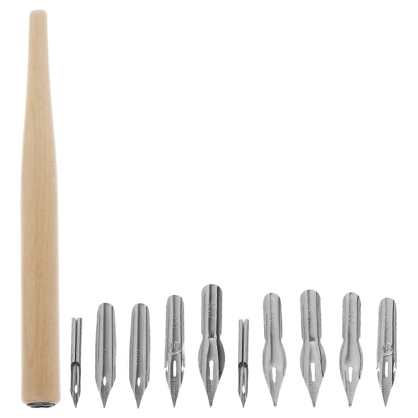Dip Pen Nibs Wooden Pen for Writing with Replaceable Stainless Steel Nibs 1Set