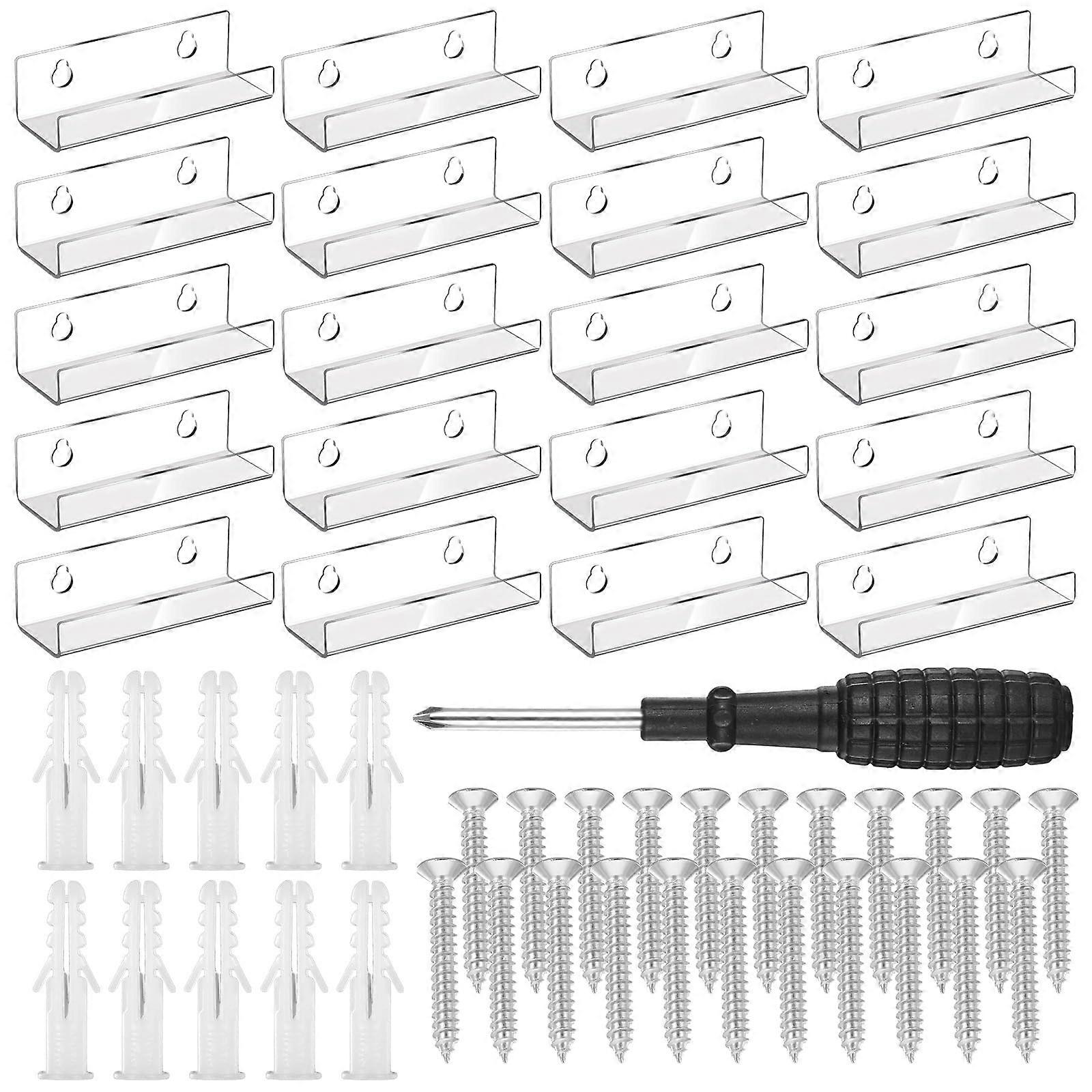 20 Pcs Vinyl Record Wall Shelf, Clear Acrylic Floating Album Display Rack for Home and Office Decor