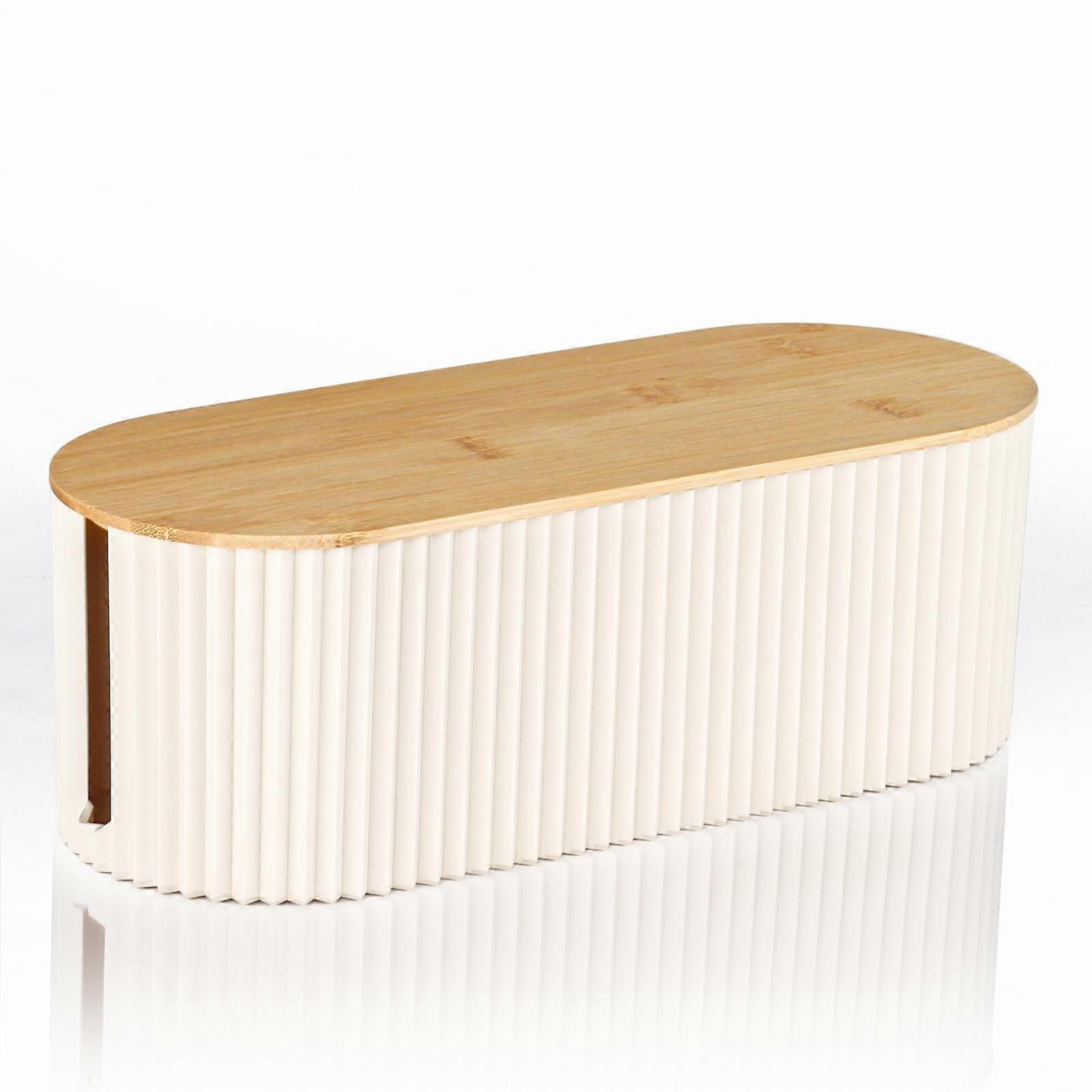 Cable Management Box with Bamboo Lid, Cord Organizer for Desk and TV, Hides Power Strips and Cables