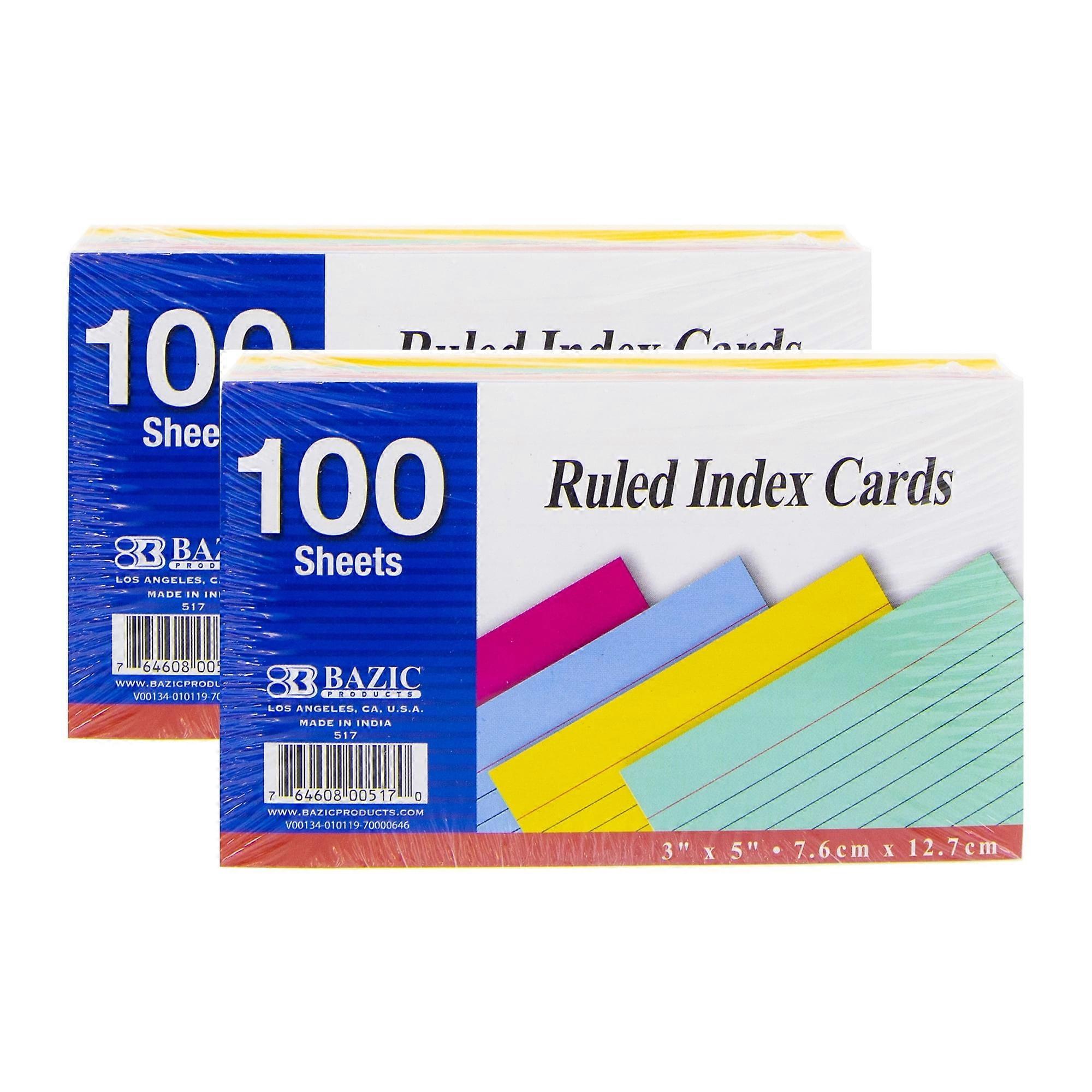 BAZIC Ruled Index Cards 3" X 5" 200 Count, Assorted Color Ruled (100/Pack), 2-Packs
