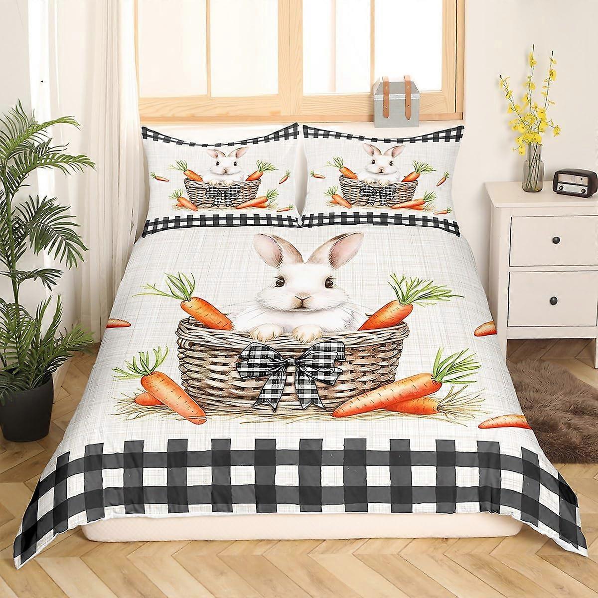 Queen Size Microfiber Duvet Cover Set with Pillowcases, Easter Rabbit Print, FadeResistant
