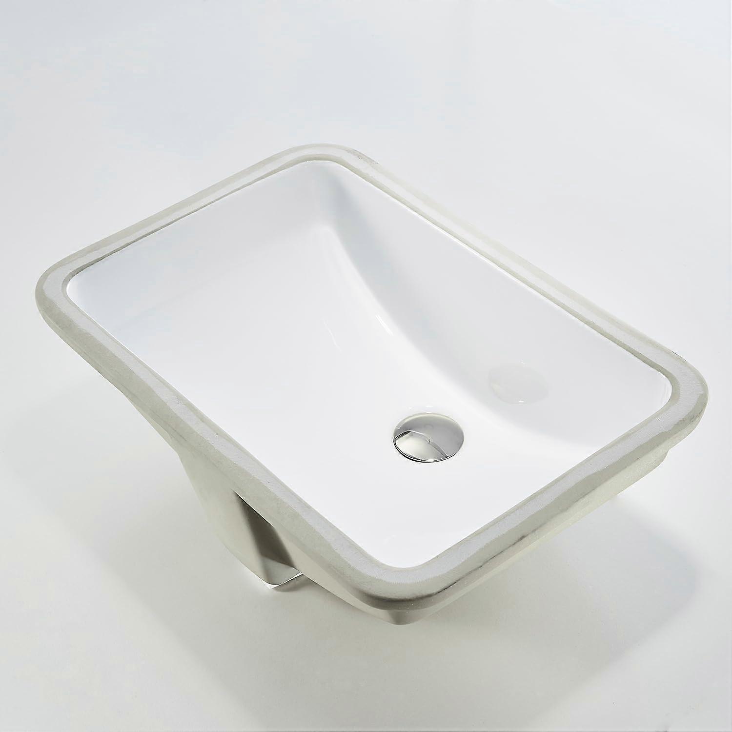 20 Inch White Rectangular Undermount Bathroom Sink, Durable Ceramic Basin with Overflow Protection