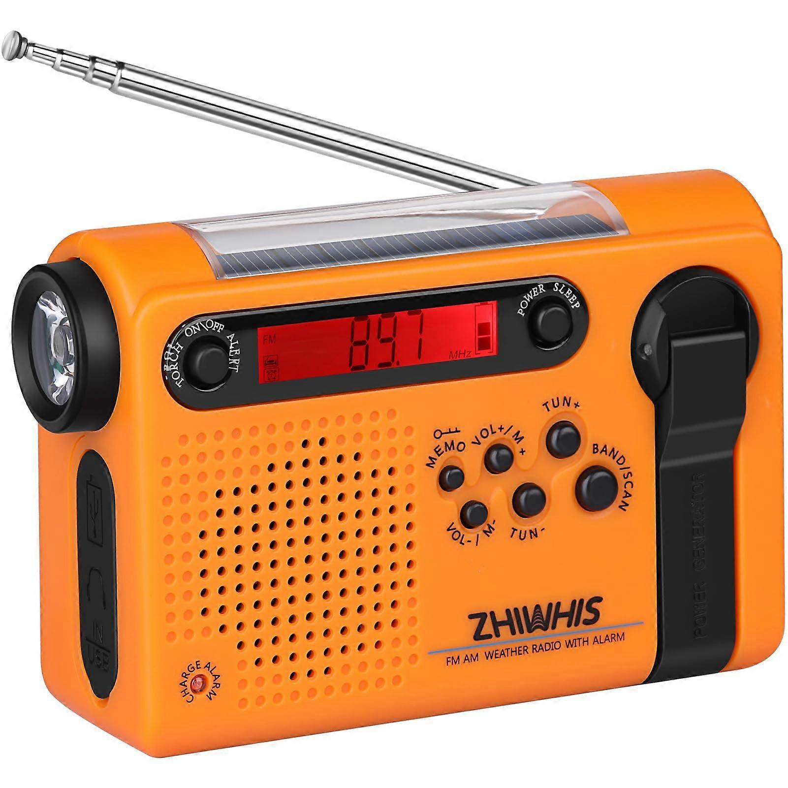 Emergency Weather Radio with NOAA Alerts, Hand Crank Solar Powered AM/FM, 2000mAh Battery, Flashlight and SOS for Camping Hurricanes