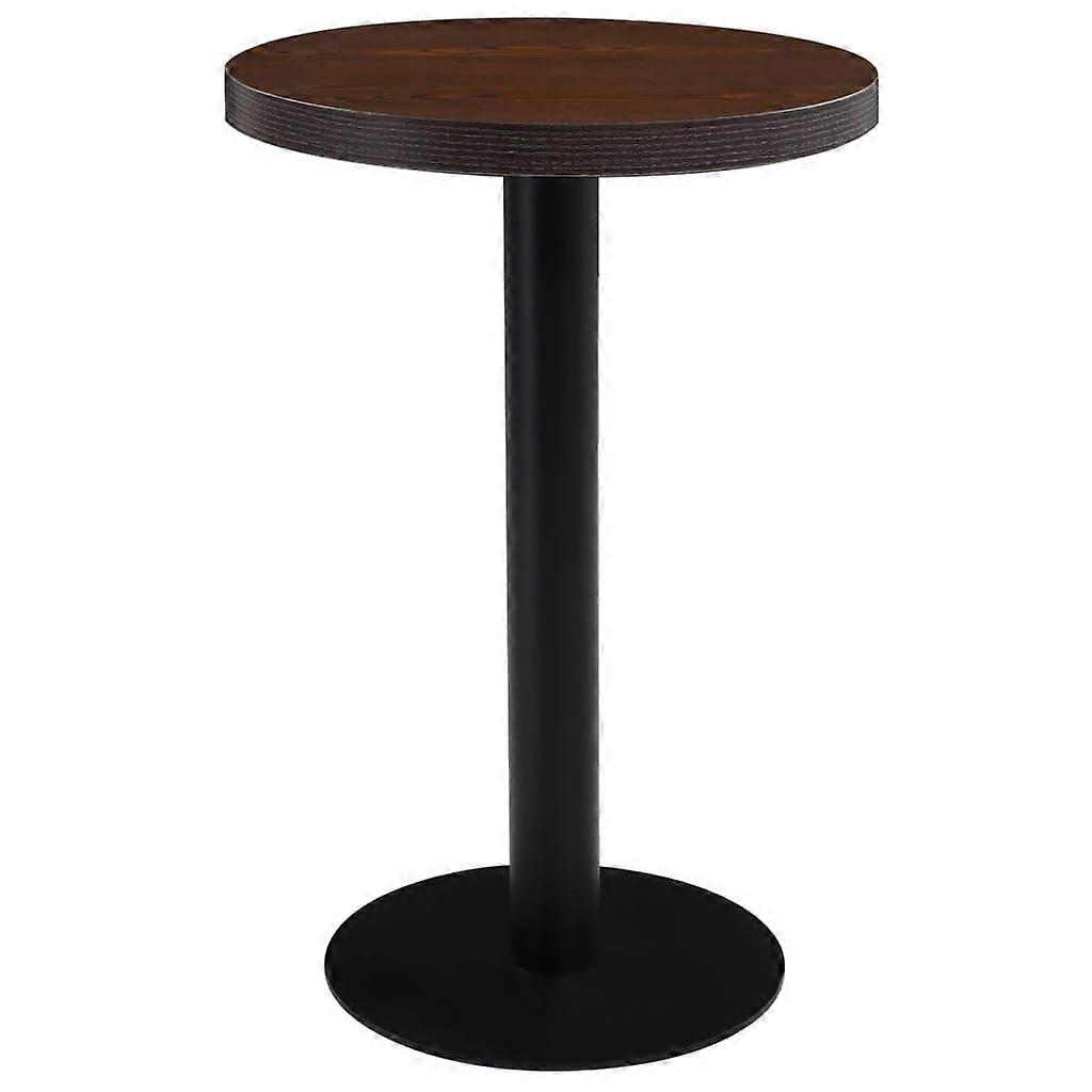 Dark Brown Bistro Table 19.7' MDF Small Dining Table with Durable Steel Legs for Small Spaces