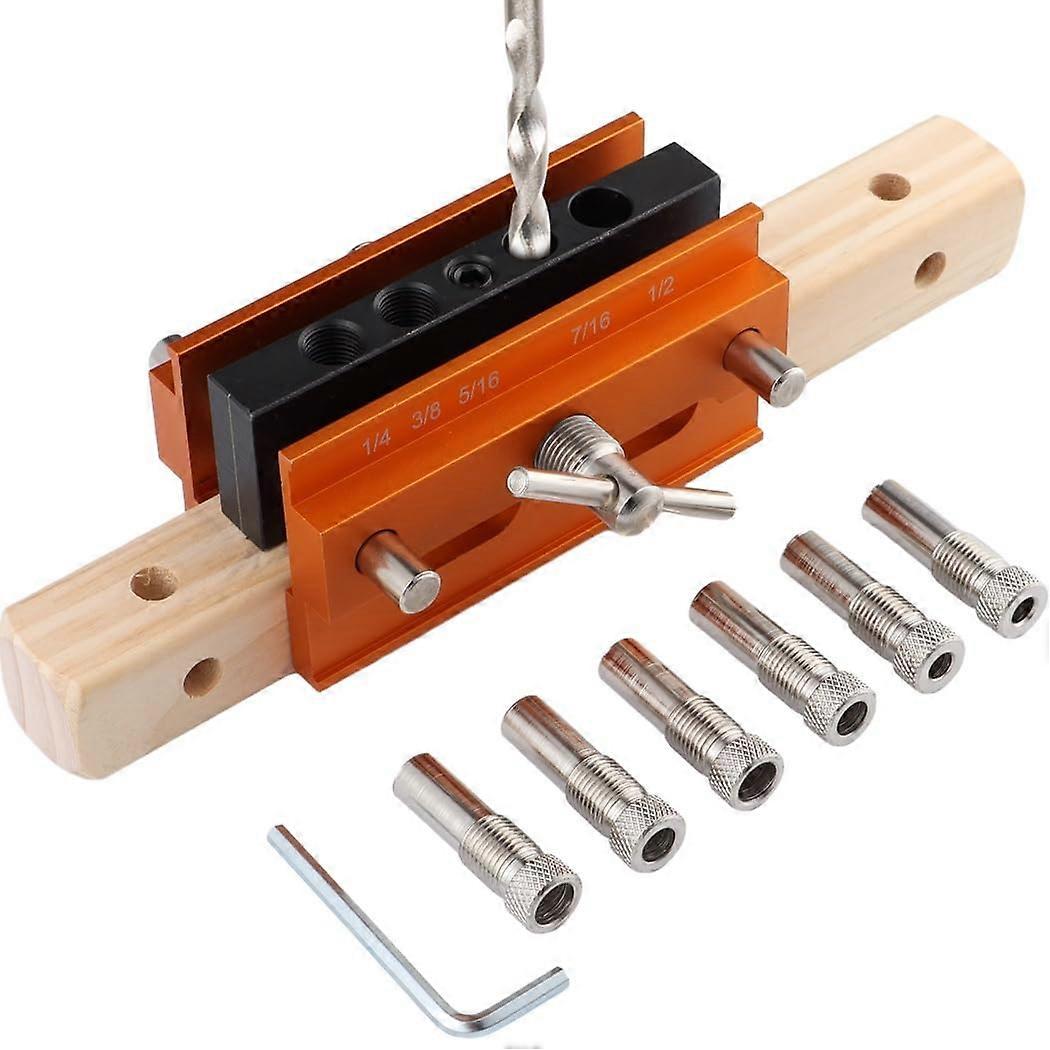 Doweling Jig Kit with 6 Bushings, Self Centering Drill Guide for Woodworking, Adjustable Clamp Width