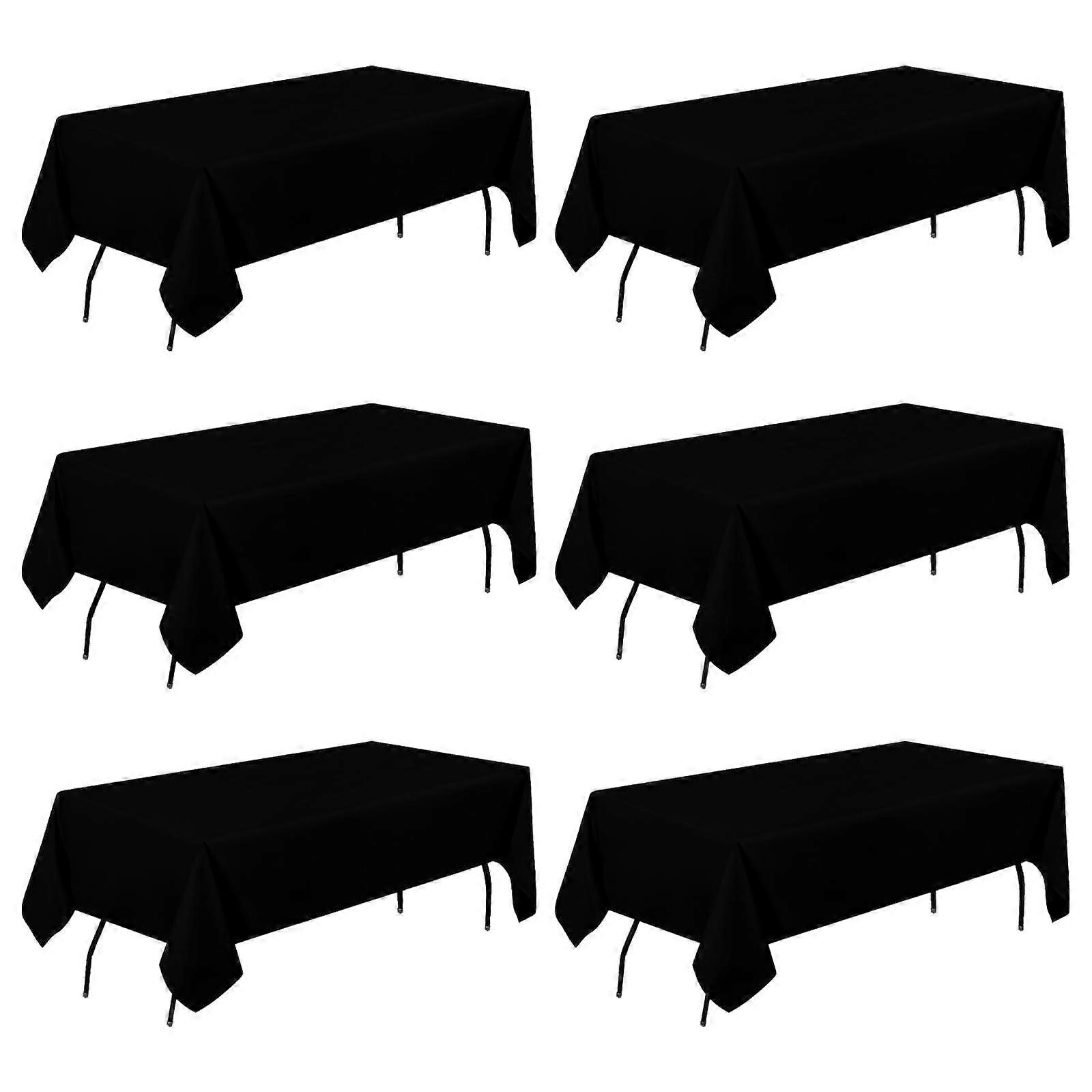 Rectangle Polyester Tablecloth 60 x 102 Inch Black, 6 Pack, Stain Resistant Wrinkle  for Events