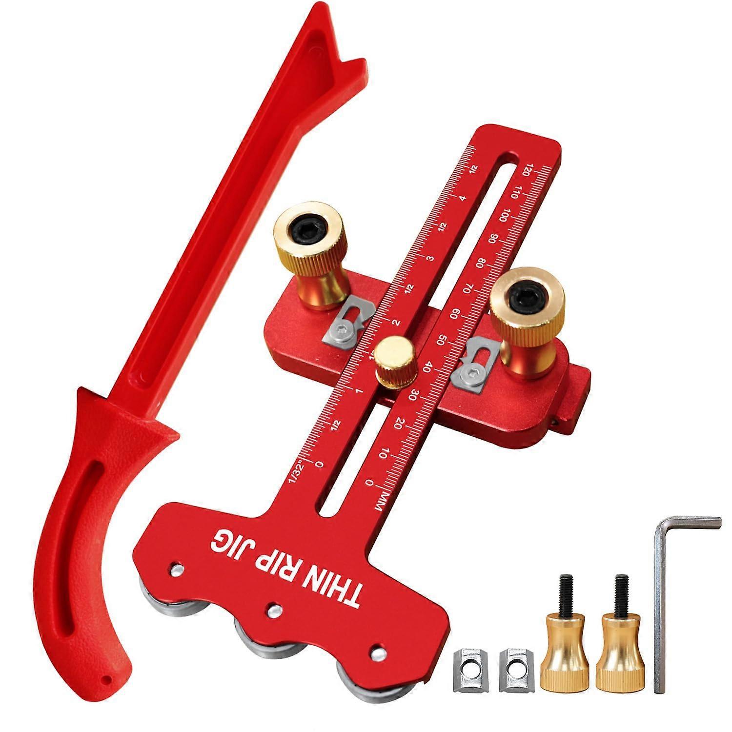 Table Saw Jig Thin Rip Guide with Triple Pulley Stability and Precision Width Adjustment for Woodworking