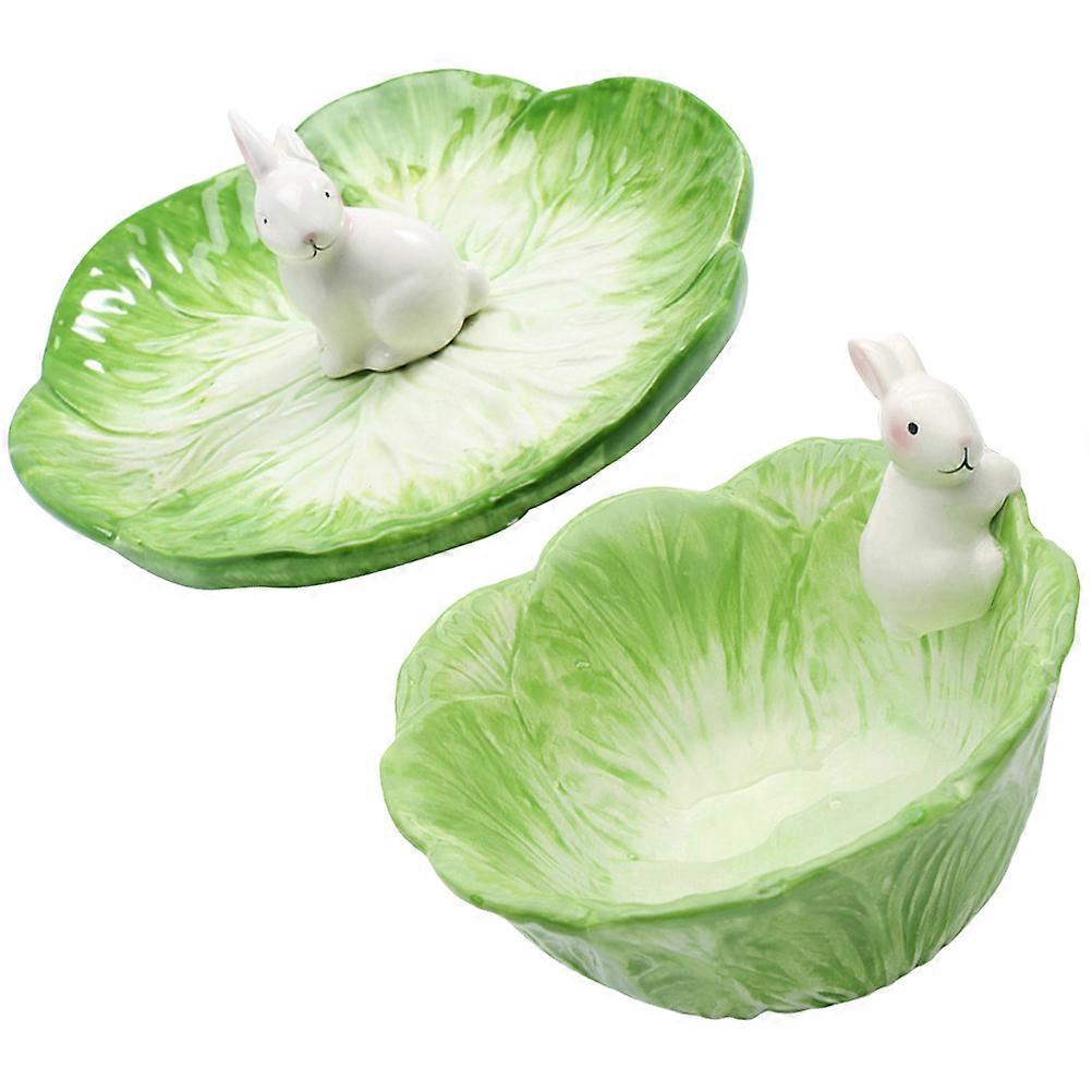 Hand Painted Ceramic Bowl Serving Salad Bowl 1Set Cabbage Shape