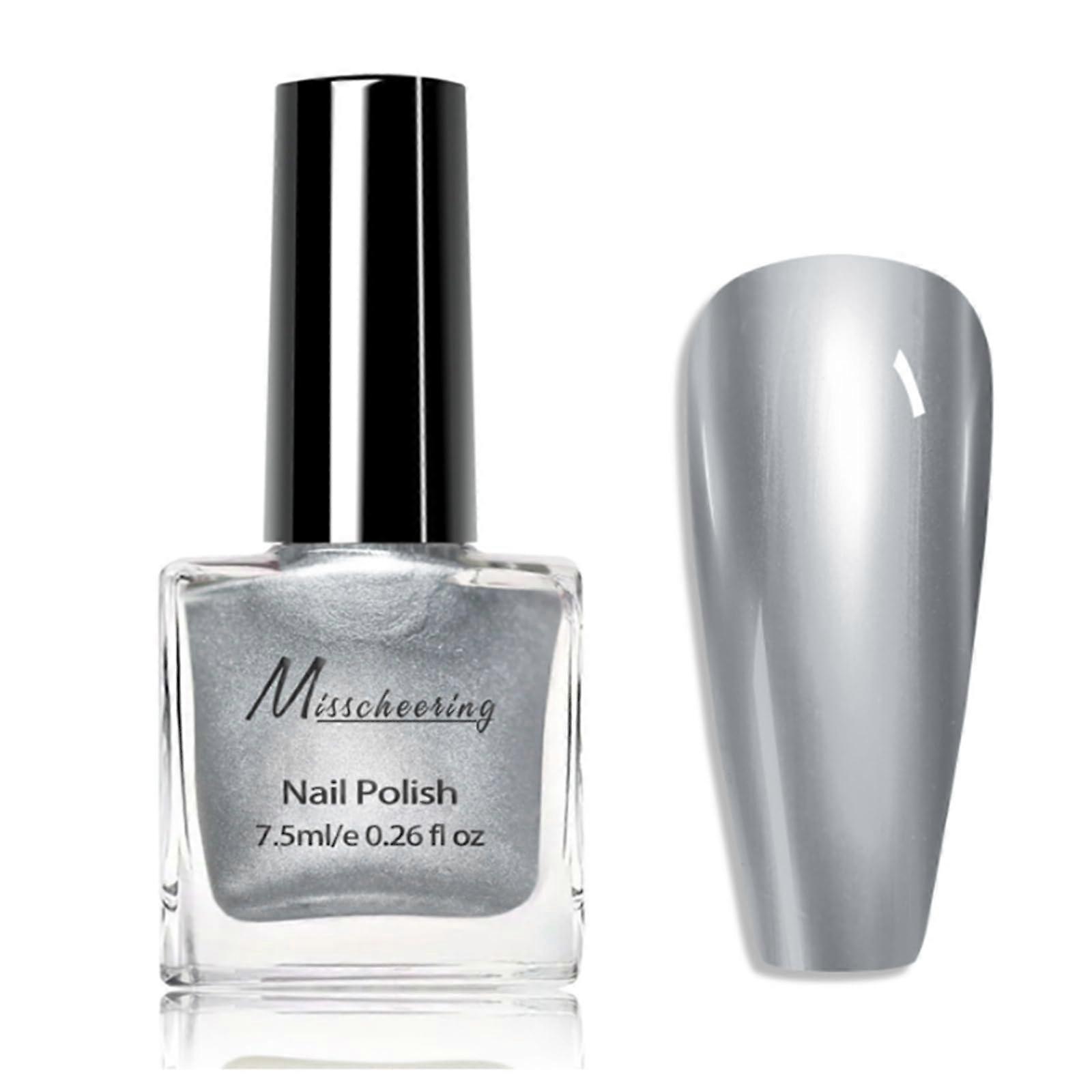 Metallic Silver Chrome Nail Polish Mirror Finish Quick Dry Long Lasting 7.5ml