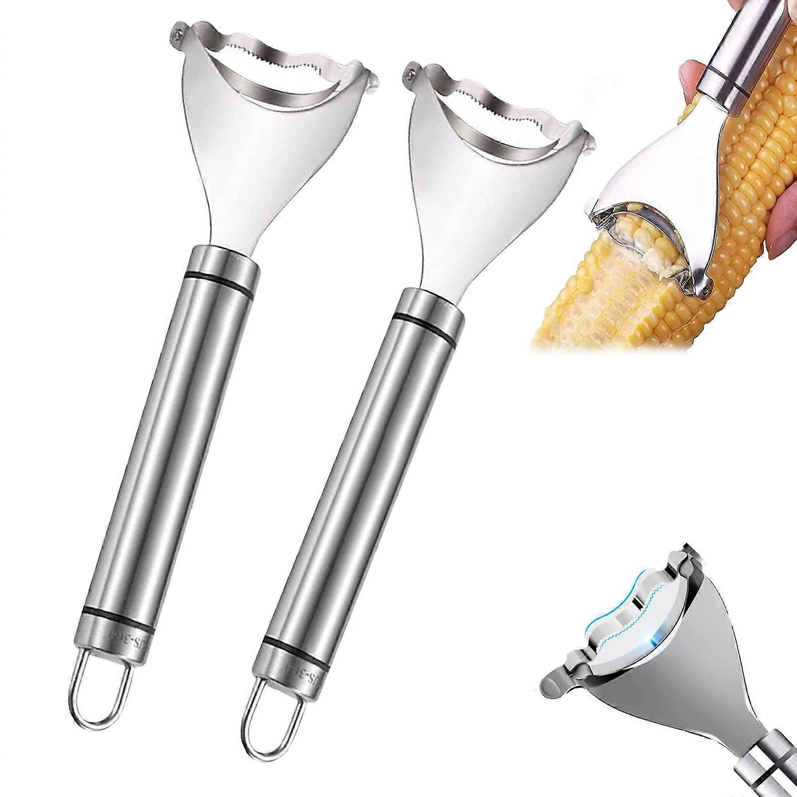 2 Pcs Stainless Steel Corn Peeler and Cob Stripper Tool for Fast Kernel Removal Kitchen Use