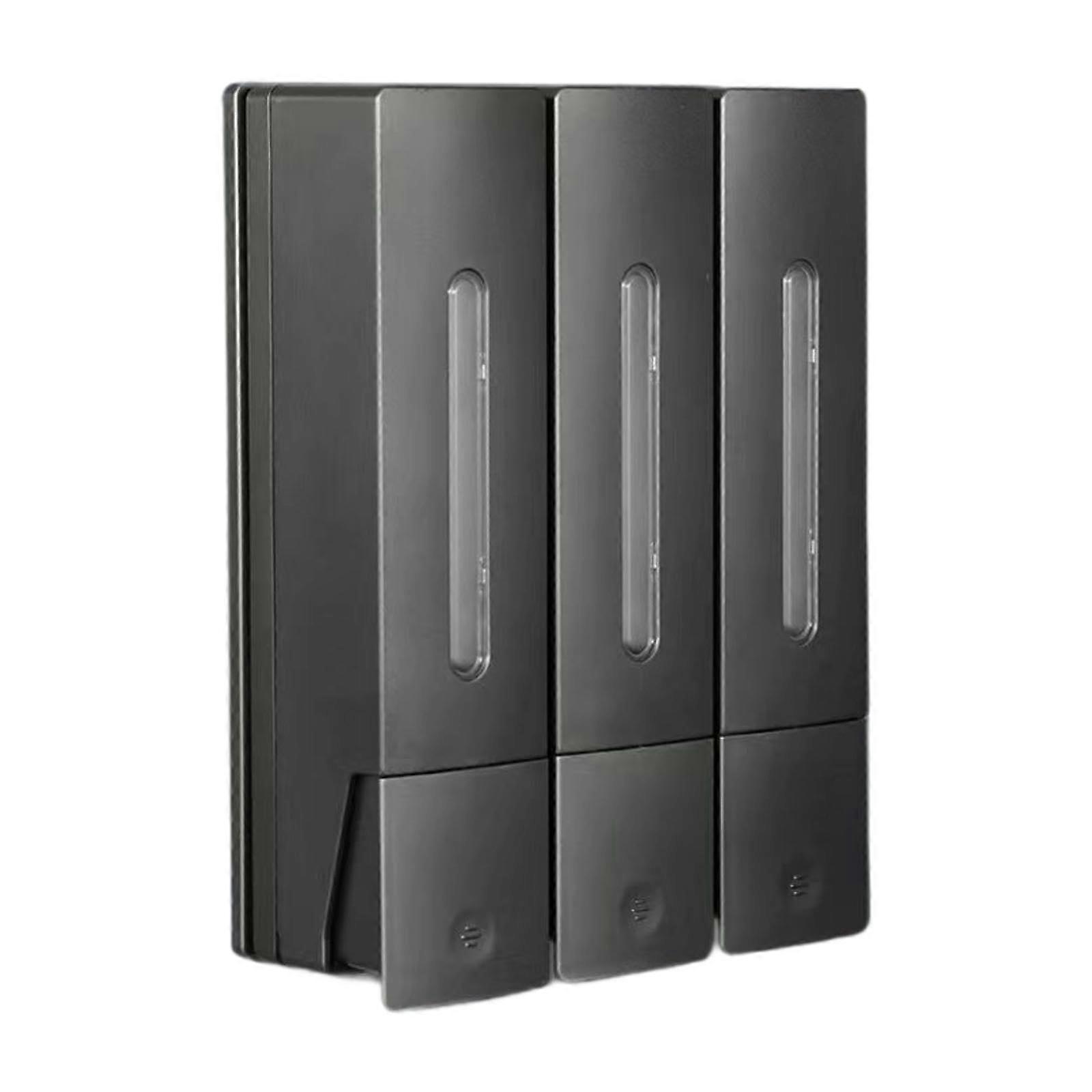 Wall Mounted Soap Dispenser with Three Chamber Design for Shampoo and Conditioner, Gray