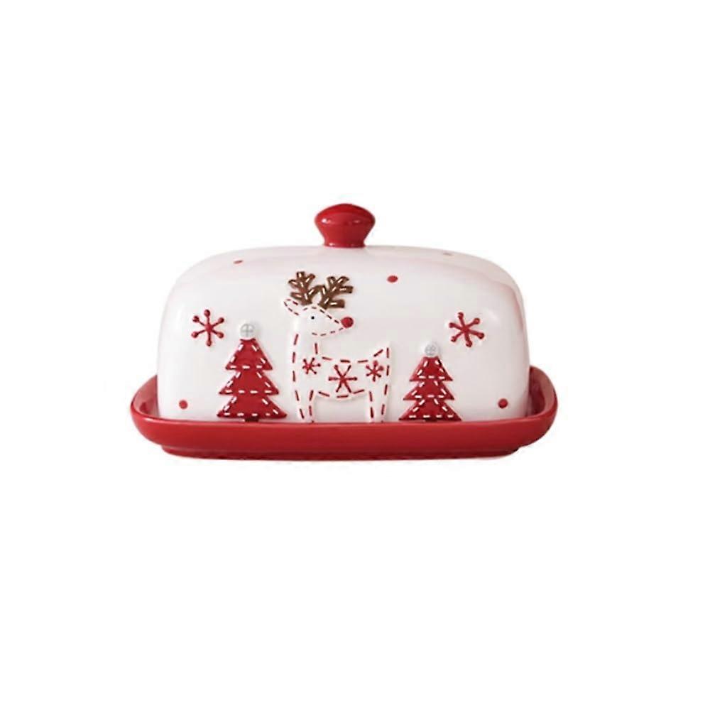 Christmas Ceramic Butter Dish with Lid, MoistureProof Square Butter Keeper, Elegant Kitchen Storage