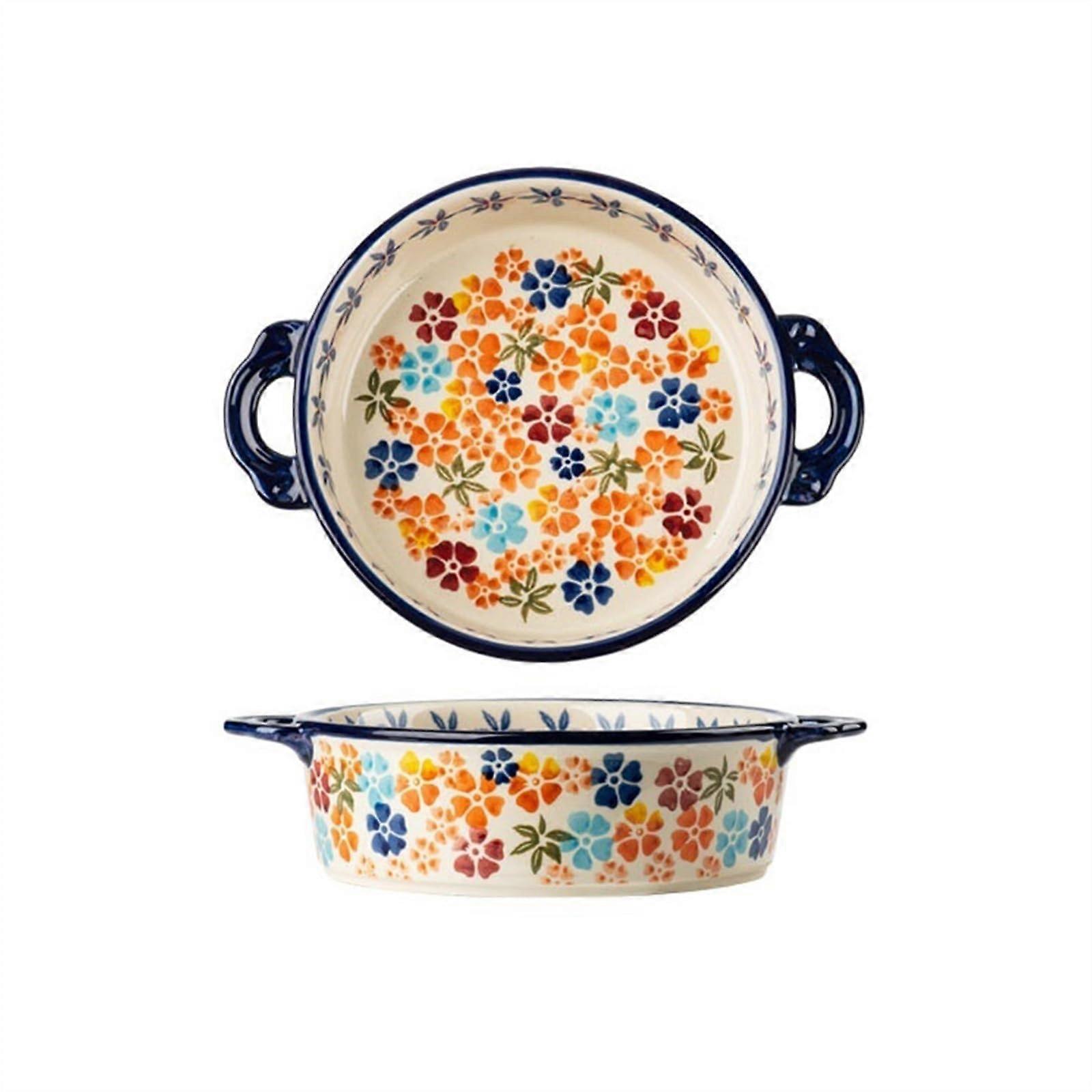 Ceramic Lasagna Baking Dish with Handle,  Temperature Resistant, Vintage Oven Bakeware 18.5cm