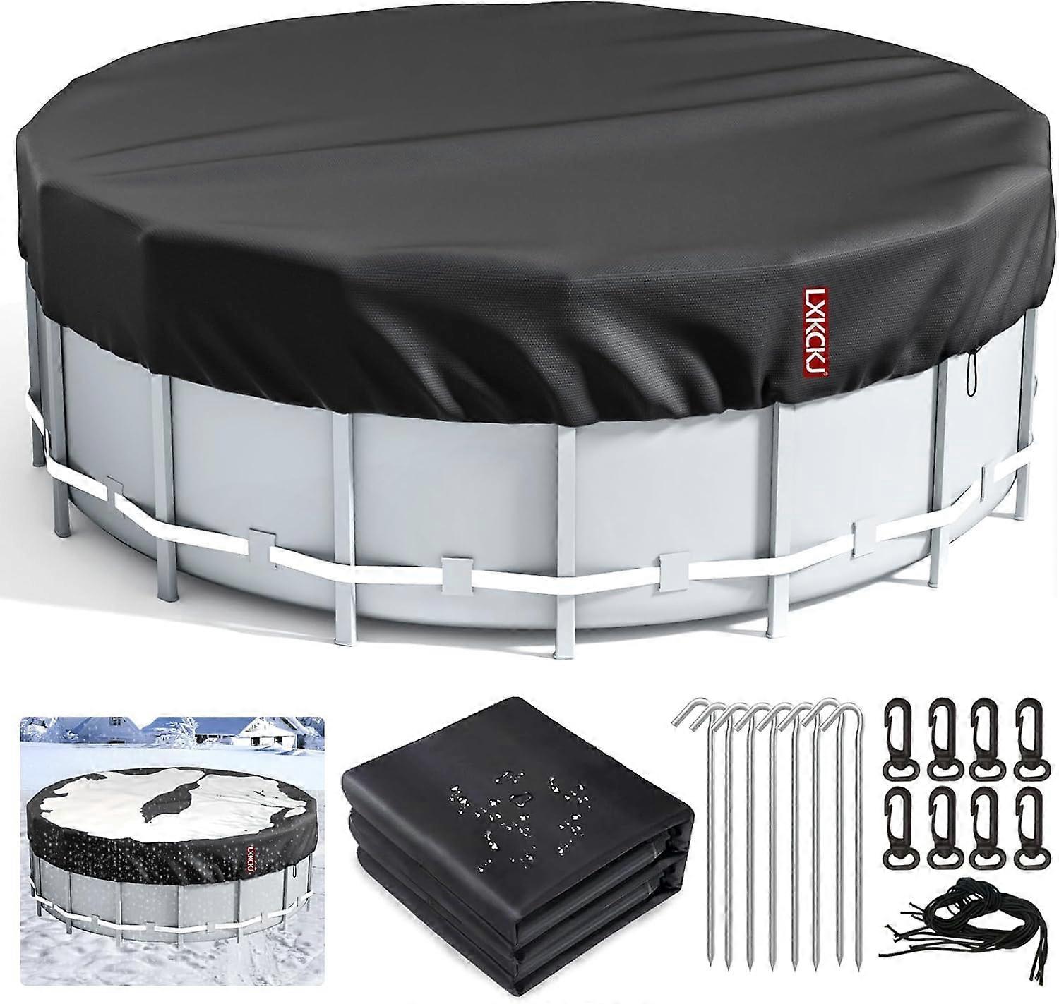 24ft Round Above Ground Pool Cover Winter Weather Resistant UV Blocking Durable Black