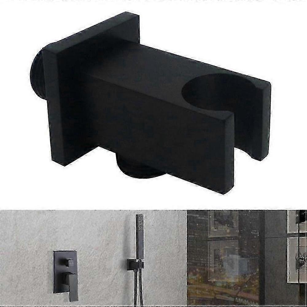 Universal Black Handheld Shower Head Bracket with Integrated Wall Elbow Connector