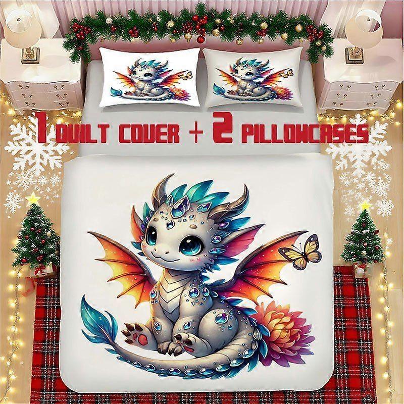 Cute Dragon Inspired Soft Printed Bedding Set Polyester Fabric Decorative & Warm