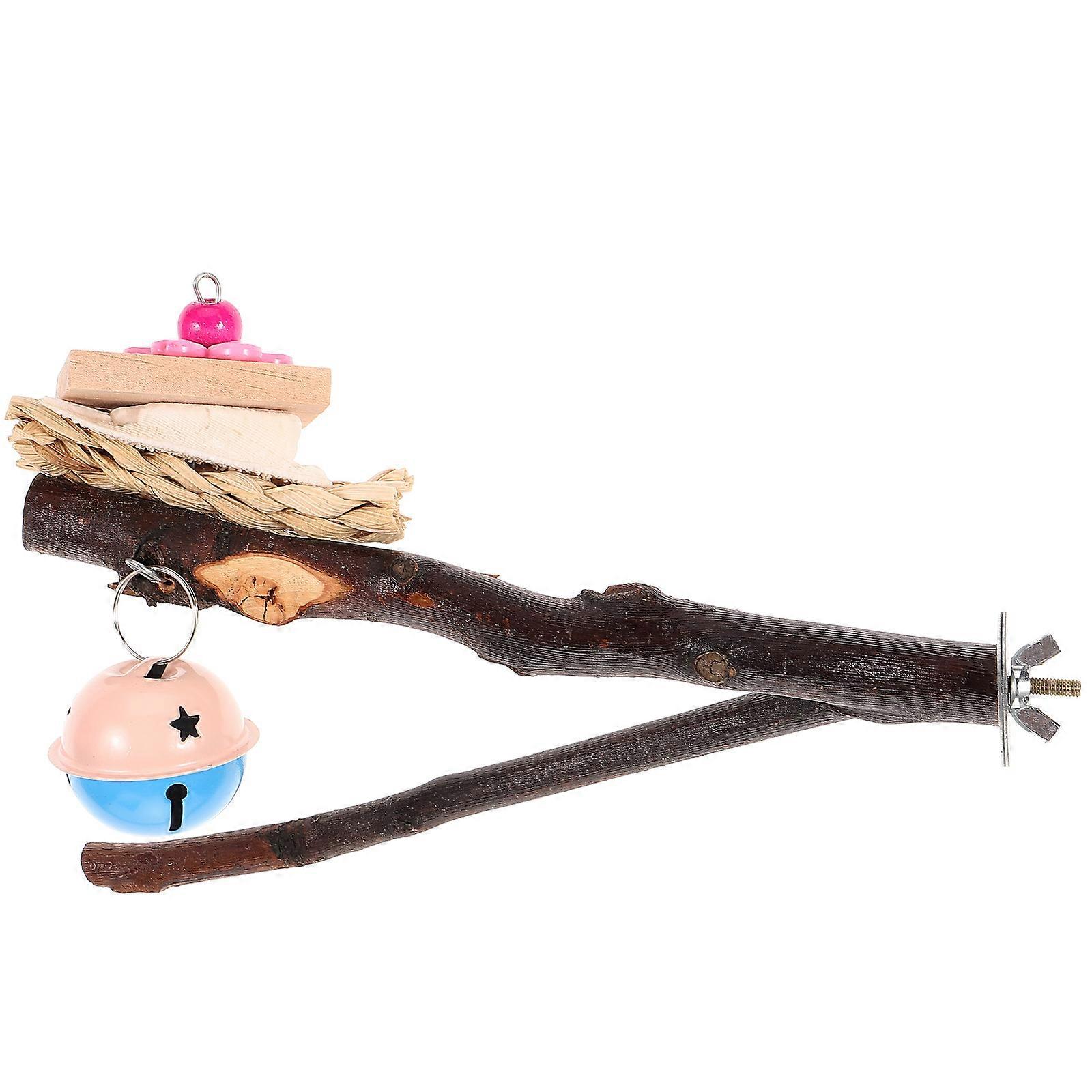 Wooden Bird Perch Parrot Stand for Cage Use 4Pcs Set Toy