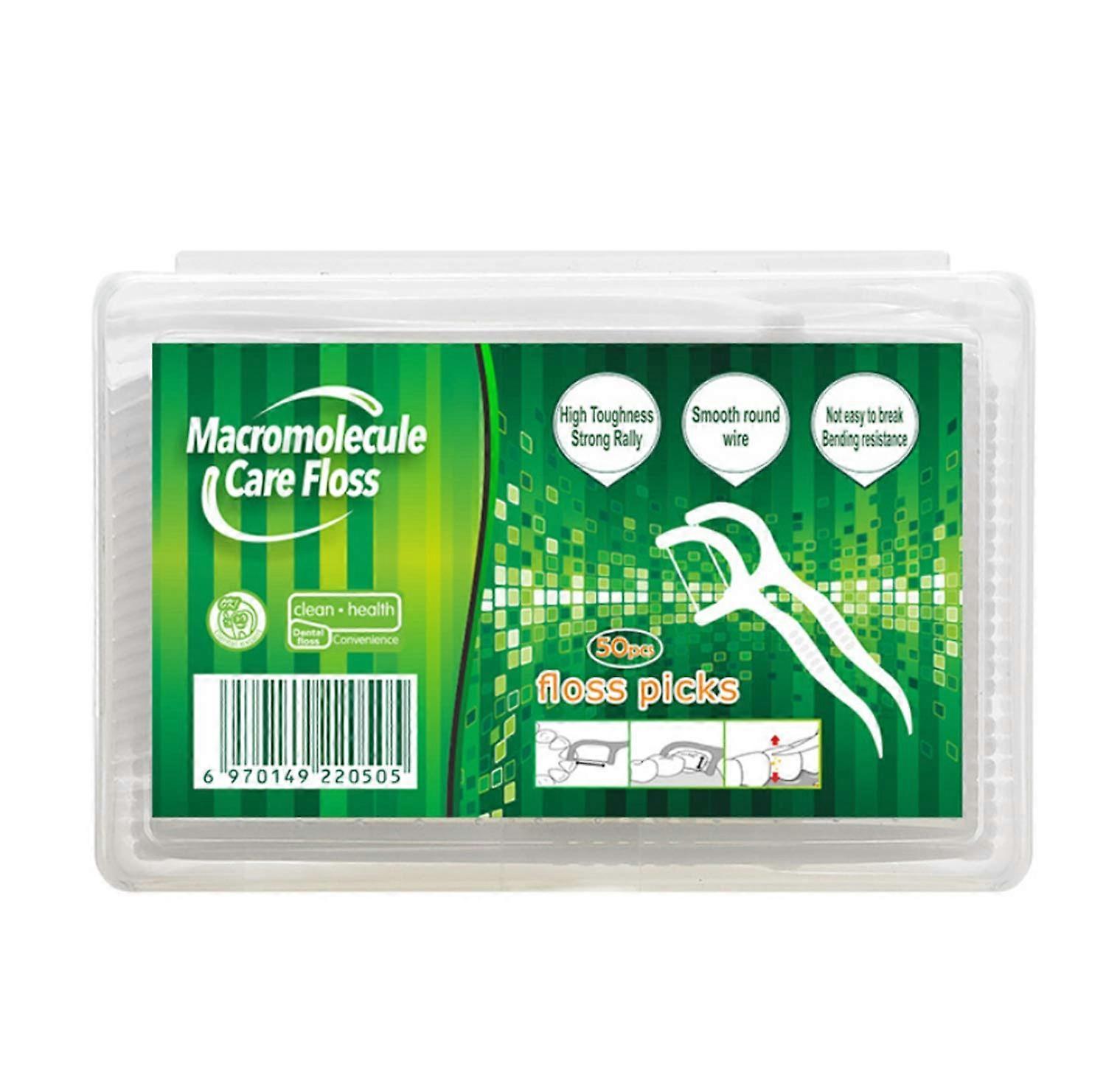 Dental Floss Picks 50 Count with Toothpick End Dual Function Easy Grip in Compact Square Box