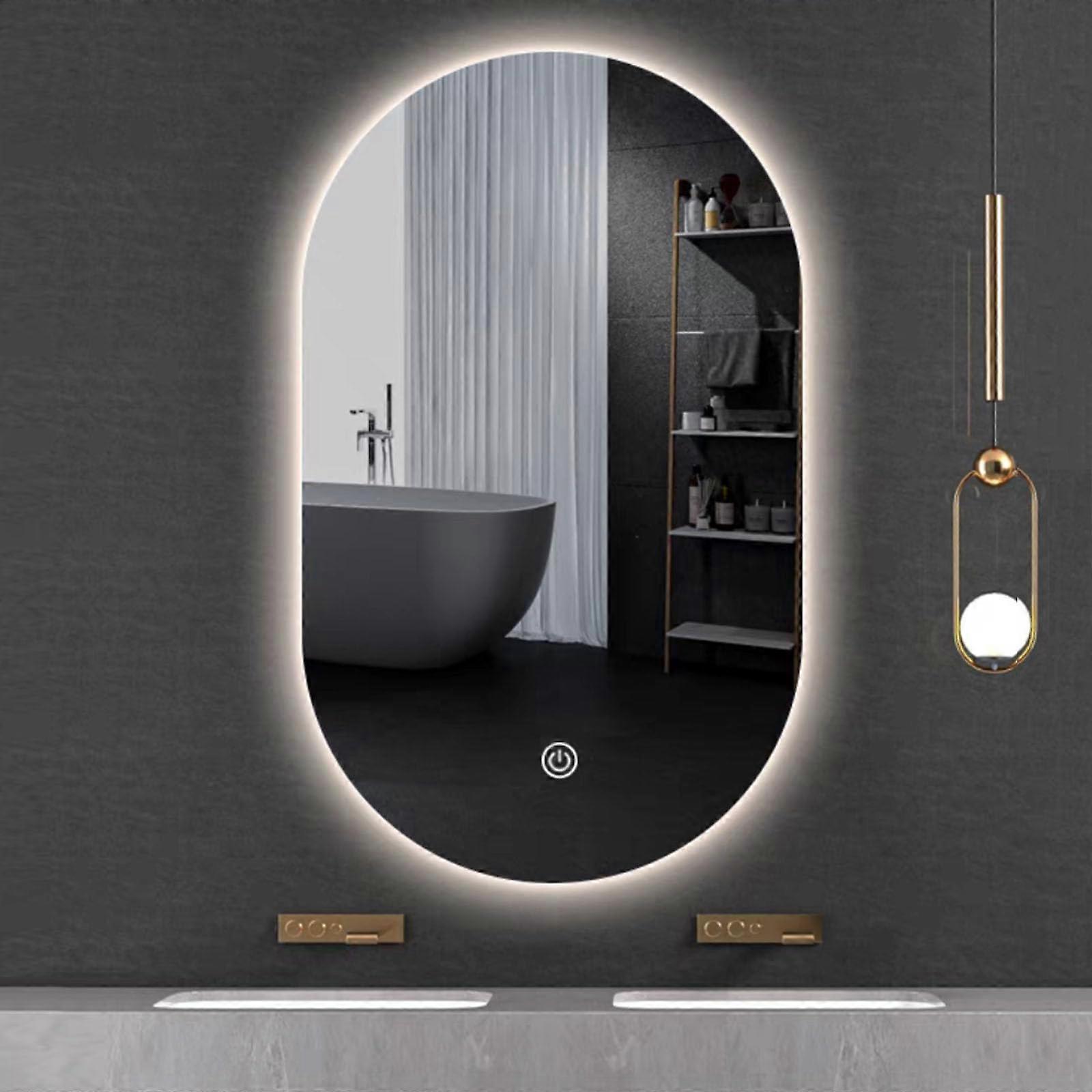 LED Bathroom Mirror 40x80cm Frameless Oval Lighted Vanity with Touch Sensor and Adjustable Lighting