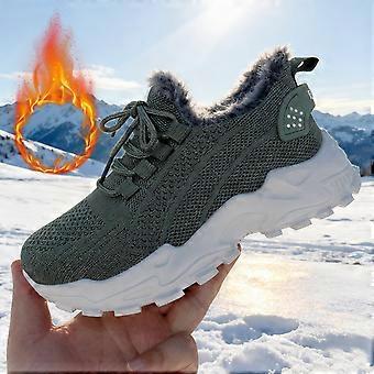 Willtoo Damen Winter-Sneaker mit Schnürung, gefüttert mit Fell, leichte und bequeme Freizeitschuhe für drinnen und draußen, Grün