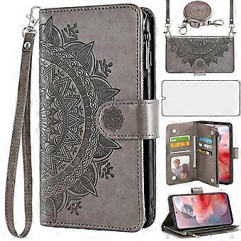 Wallet Case with Card Holder Lanyard Zipper Coin Pocket Kickstand Gray for Motorola Moto G Power 5G 2024