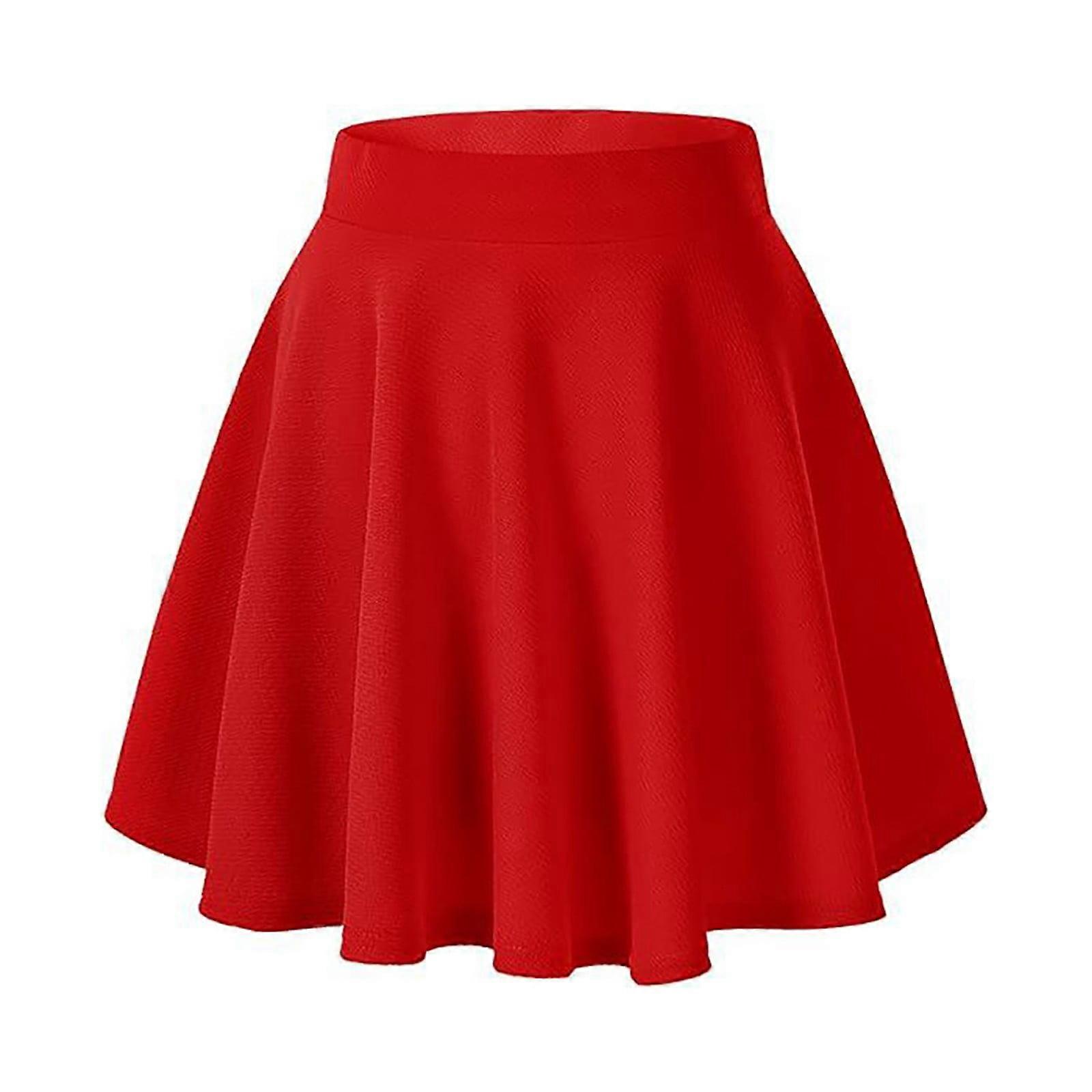 Women's Basic Versatile Stretchy Flared Casual Mini Skater Skirt Red, S