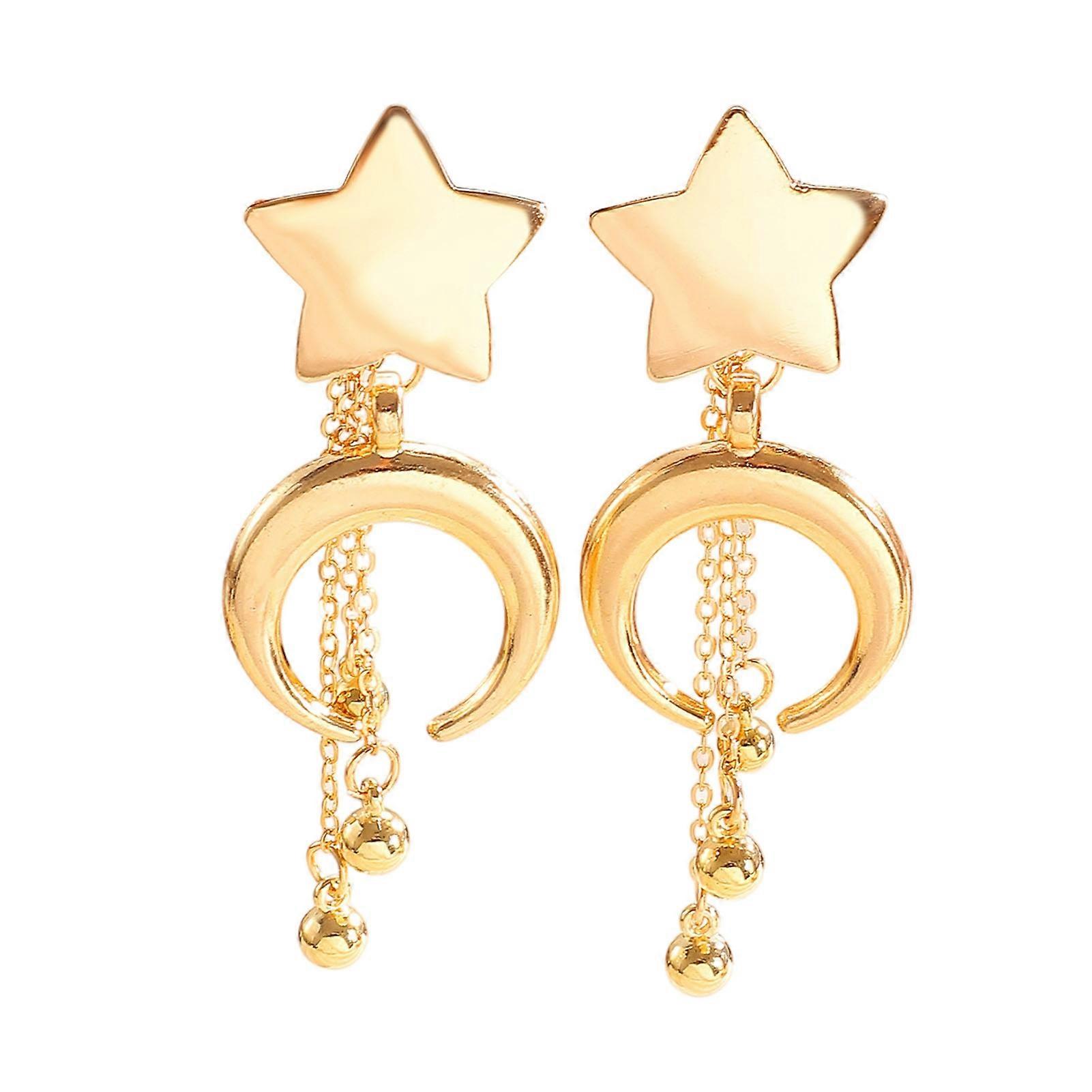 Brincos de estrela e lua crescente para uso interno e externo. Design versátil.