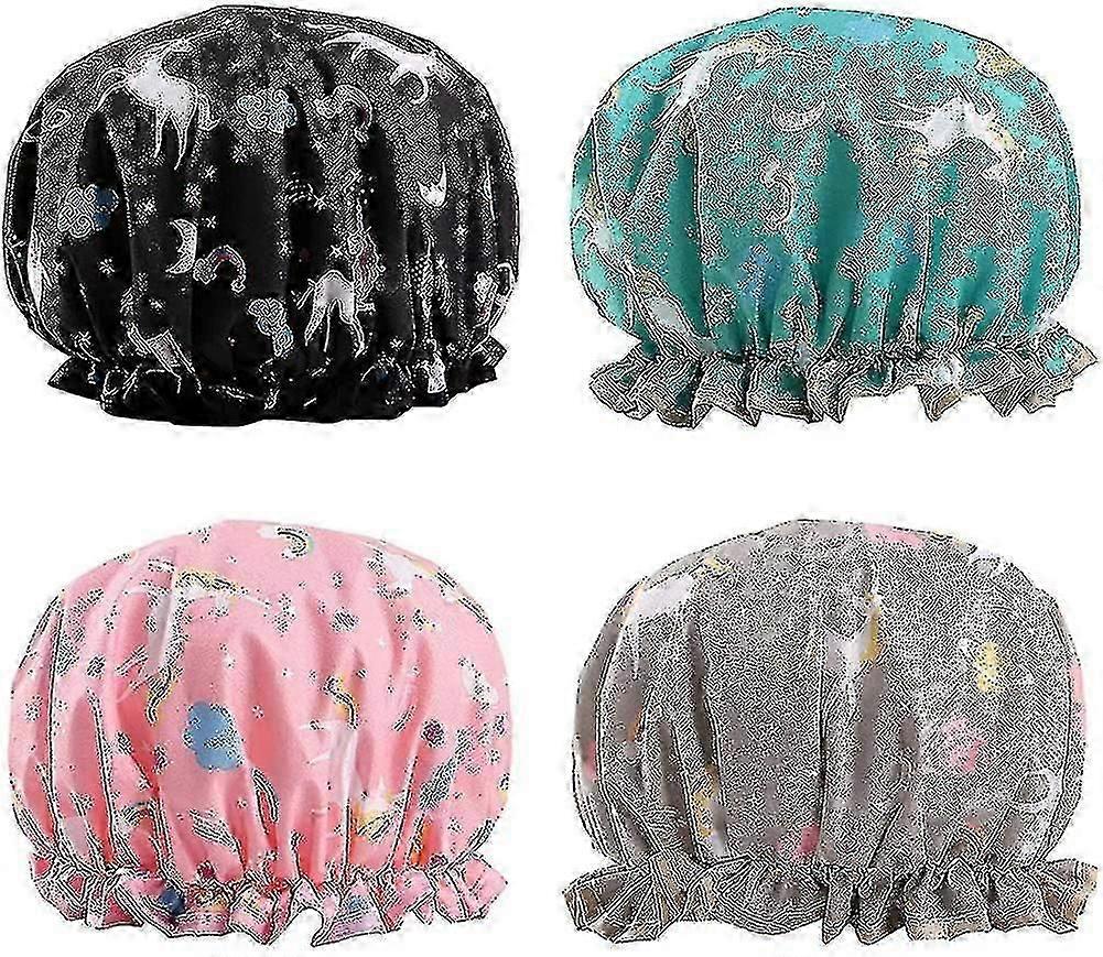 SHVY-4-pack Waterproof Polyester Unicorn Shower Caps