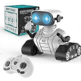 Oplaadbare RC-robot voor kinderen, met afstandsbediening, LED-ogen, muziek, 2,4 GHz, bewegende rupsbanden, 12 x 9 x 12 cm, wit