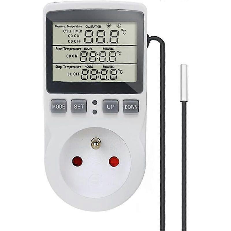 Digital Temperature Controller Thermostat Socket Heating Cooling with Probe, LCD Temperature Controller Socket Timer for Aquarium Incubator Greenhouse