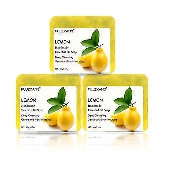 Lemon Handmade Essential Oil Soap, 3 Packs (90g Each), Deep Cleansing Moisturizing Bar for Face and Body, Suitable for All Skin Types