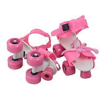 Kinder Verstellbare zweireihige Schlittschuhe Patins Vier Räder Schlittschuhe Kinder Geschenke Größe 25-32 (Pink)