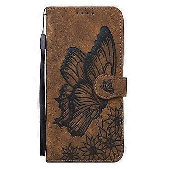 iPhone 12/12 Pro Wallet Case Big Butterfly - Vintage PU Leather Flip Cover with Card Slots & Kickstand