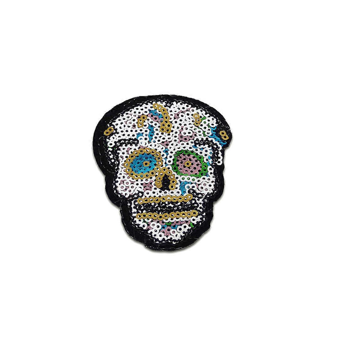 Patch - Kraniet med pailletter - hvid - 7,5x5,9cm - patch