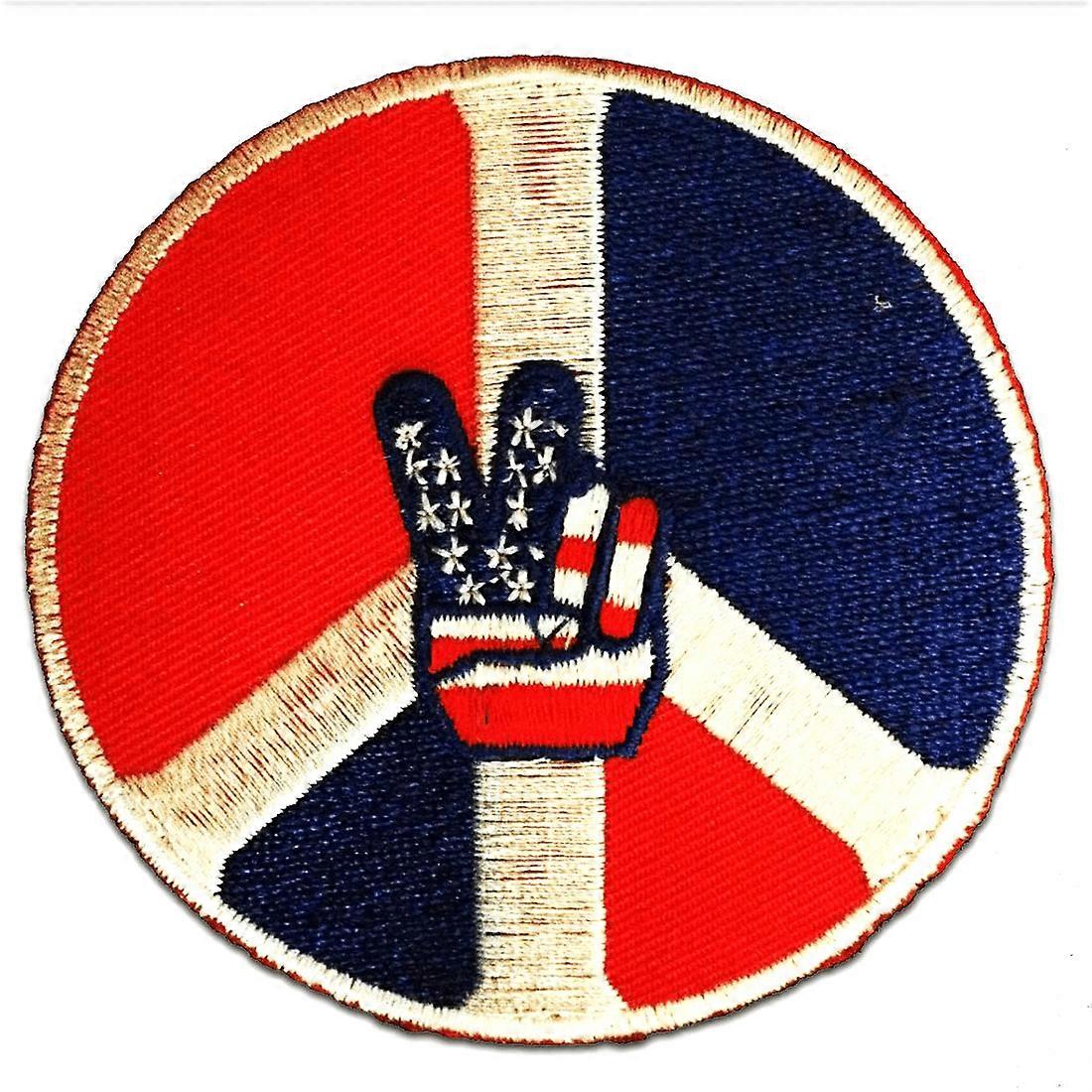 Patch / iron-on patch - USA Victory Peace Peace Symbol - red/blue - Ø7.5 cc