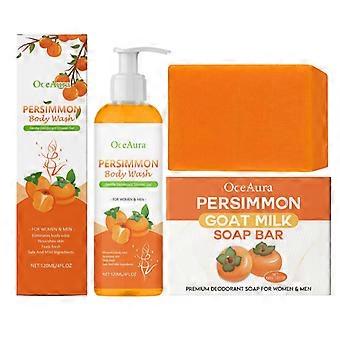 !!2026#Persimmon Body Wash + Persimmon Soap Bar Set for Body Odor Control, Purifying Deodorizing Body Soap for Eliminating Odor, Skin Brightening
