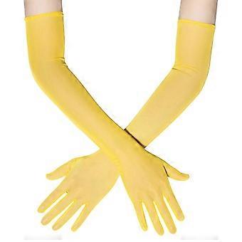 Transparente, elegante Handschuhe für Damen, verlängerte Armstulpen (55 cm), passend zu Abendkleidern und besonderen Anlässen, Gelb