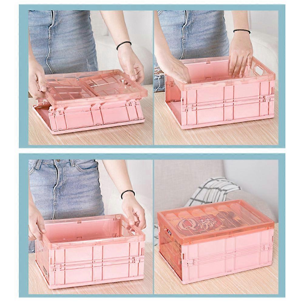 Portable Plastic Storage Case Foldable for Storage Multifunctional Pink Large