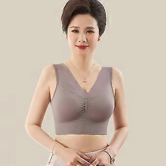 Women Vest Style Thin Seamless Wireless Comfort Bra For Middle Aged Large Breast