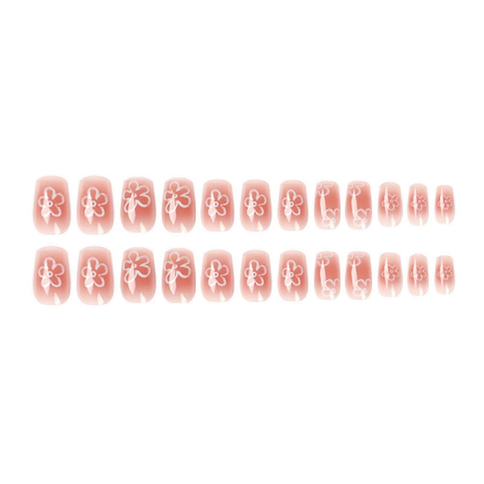 White Flower Patterns False Nails Durable Full Cover False Nails