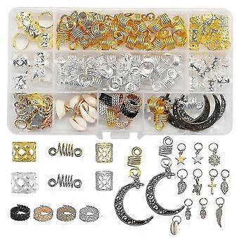 117-teiliges Set mit Dreadlocks-Accessoires, Haarschmuck, Haarperlen, Anhängern, Clips, drahtumwickelten Haarspiralen für Zöpfe und Haarschmuck -T