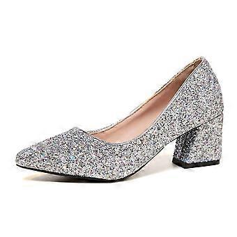 Eleganta pumps för kvinnor, konstgjort PU-material med paljettdekoration