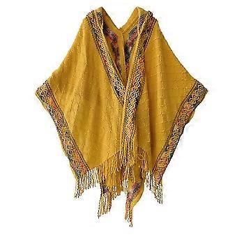 Tassel Trim Hooded Cape Shawl compatible with Women Lightweight Travel Outerwear