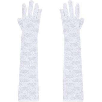 2 Pairs Long Elegant Opera Flower Lace Gloves Polyester Vintage White Floral Tea Party Lace Gloves Arm Elbow Length Bulk for Evening Party Bridal